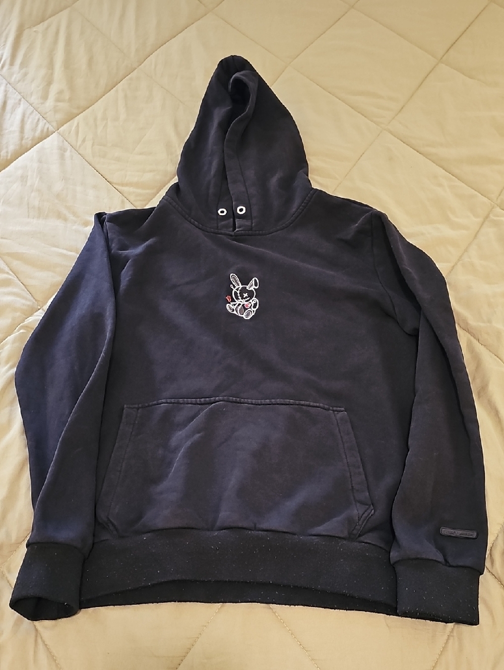Men's Black Hoodie with Small Bunny Embroidery